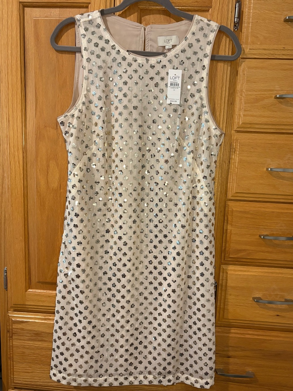 LOFT Sleeveless Sequin Shift Dress in Champagne